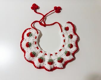 Crochet Fruit Cat Collar: Strawberry , Orange Handmade Pet Scarf