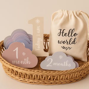 Baby Monthly Milestone Cloud Cards, 13 Acrylic Photo Props for Newborn 0 to 12 Months, Baby Shower Gift and Birth Announcement Keepsake
