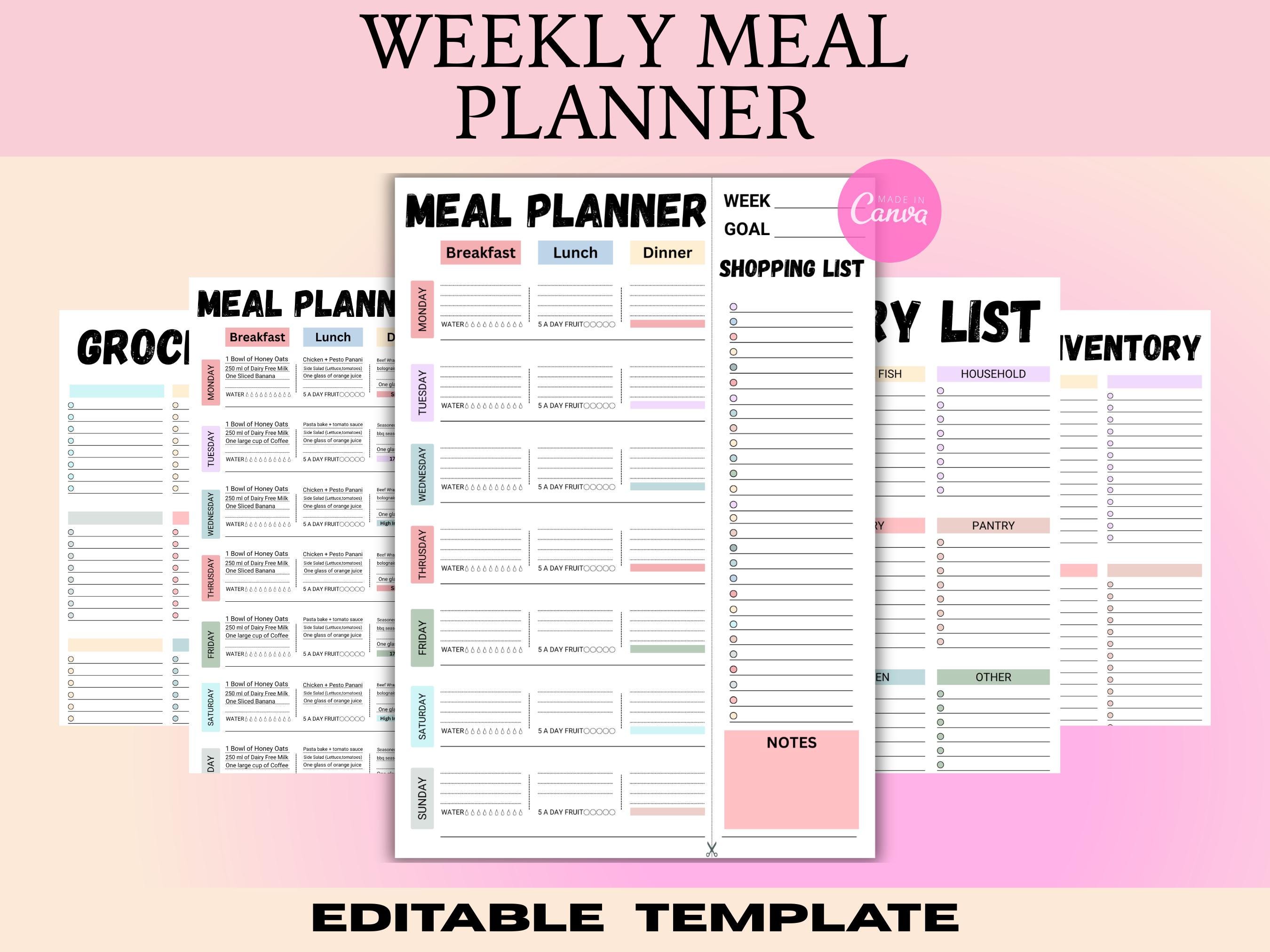 Editable Weekly Meal Planner Template: Printable Canva Template (PNG ...