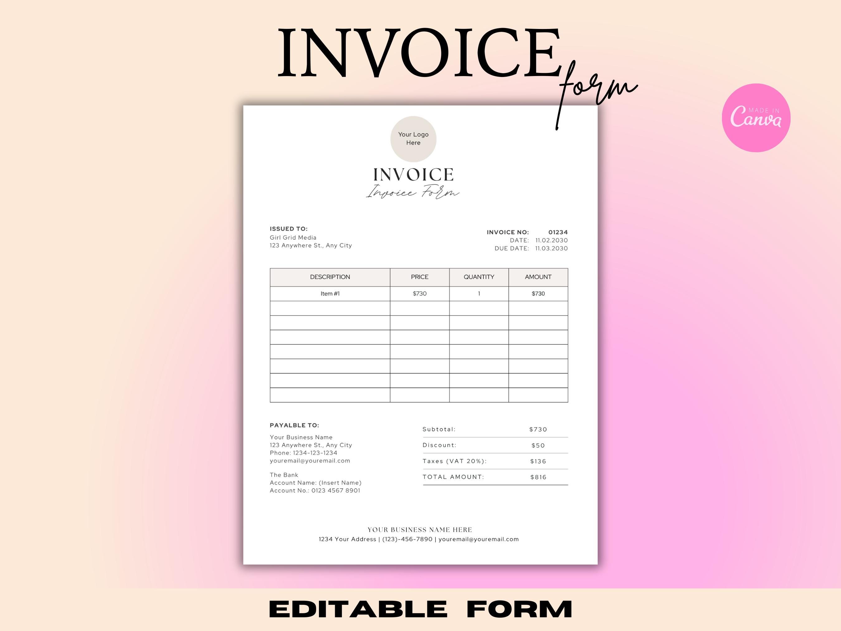 Editable Invoice & Contract Template: Canva Design (PNG, JPG, PDF) - Etsy