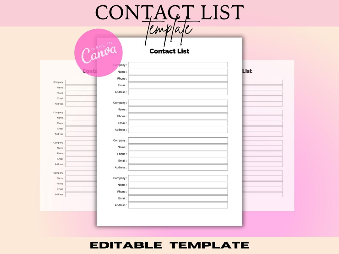 Editable Contact List Template: Printable Canva Design (PDF, PNG, JPG ...