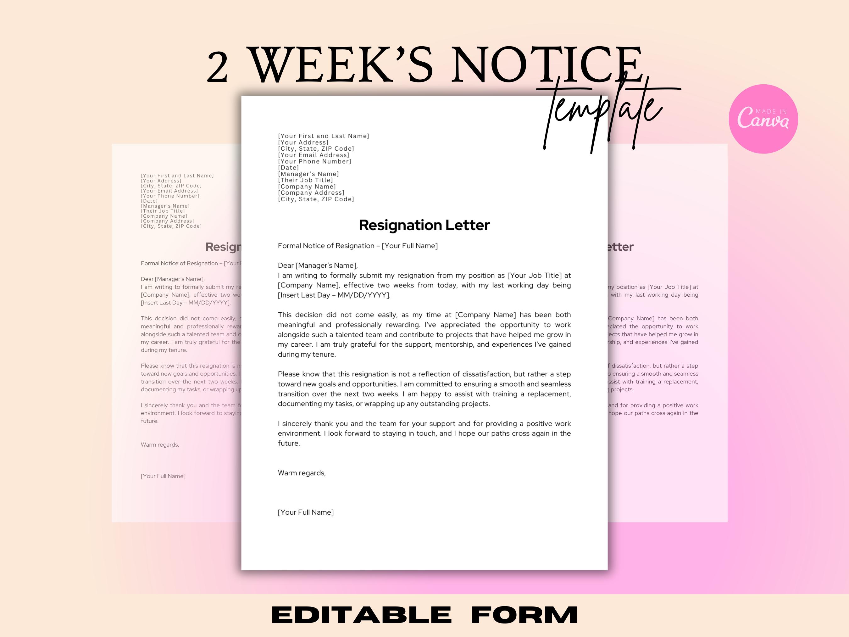 Two Weeks Notice Letter Template, Professional Notice Letter ...
