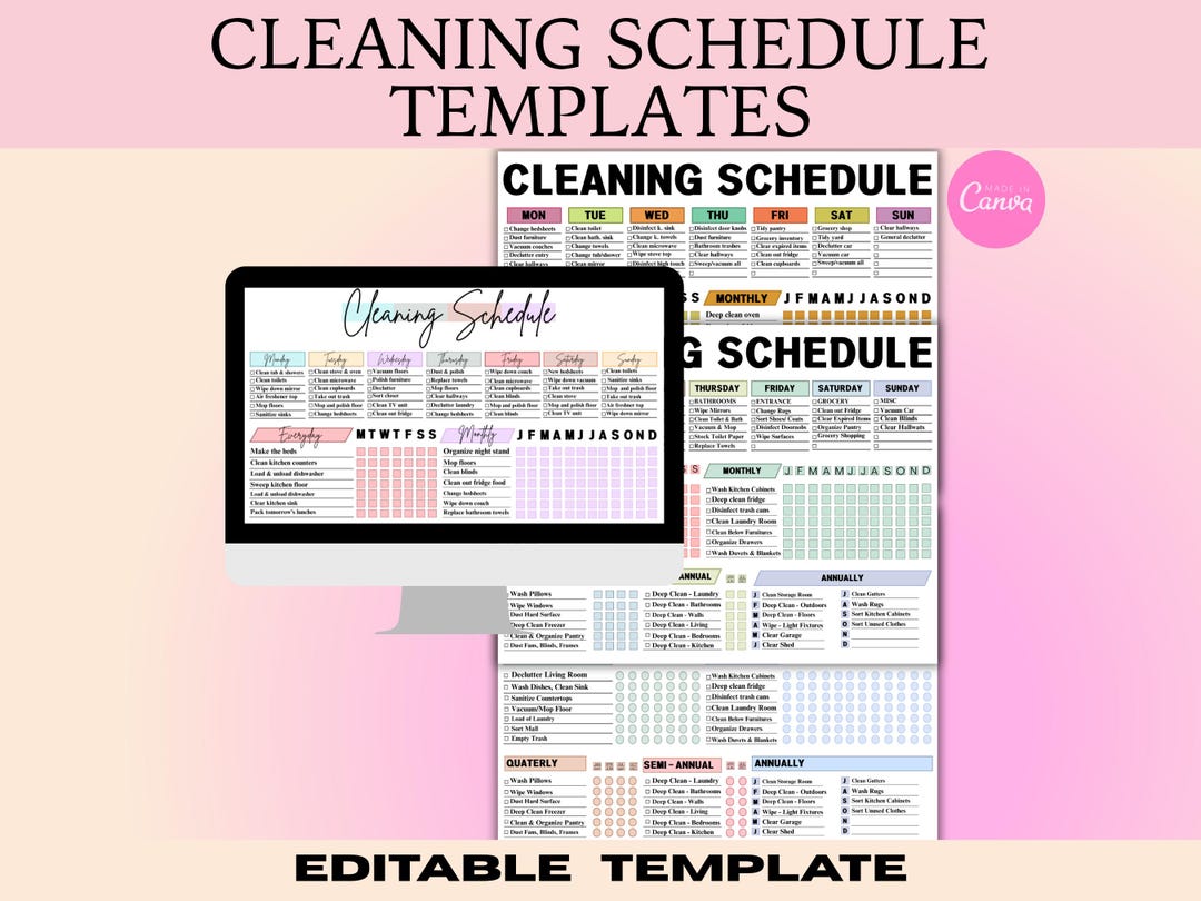Editable Cleaning Schedule Templates: Printable Canva Template (PNG ...