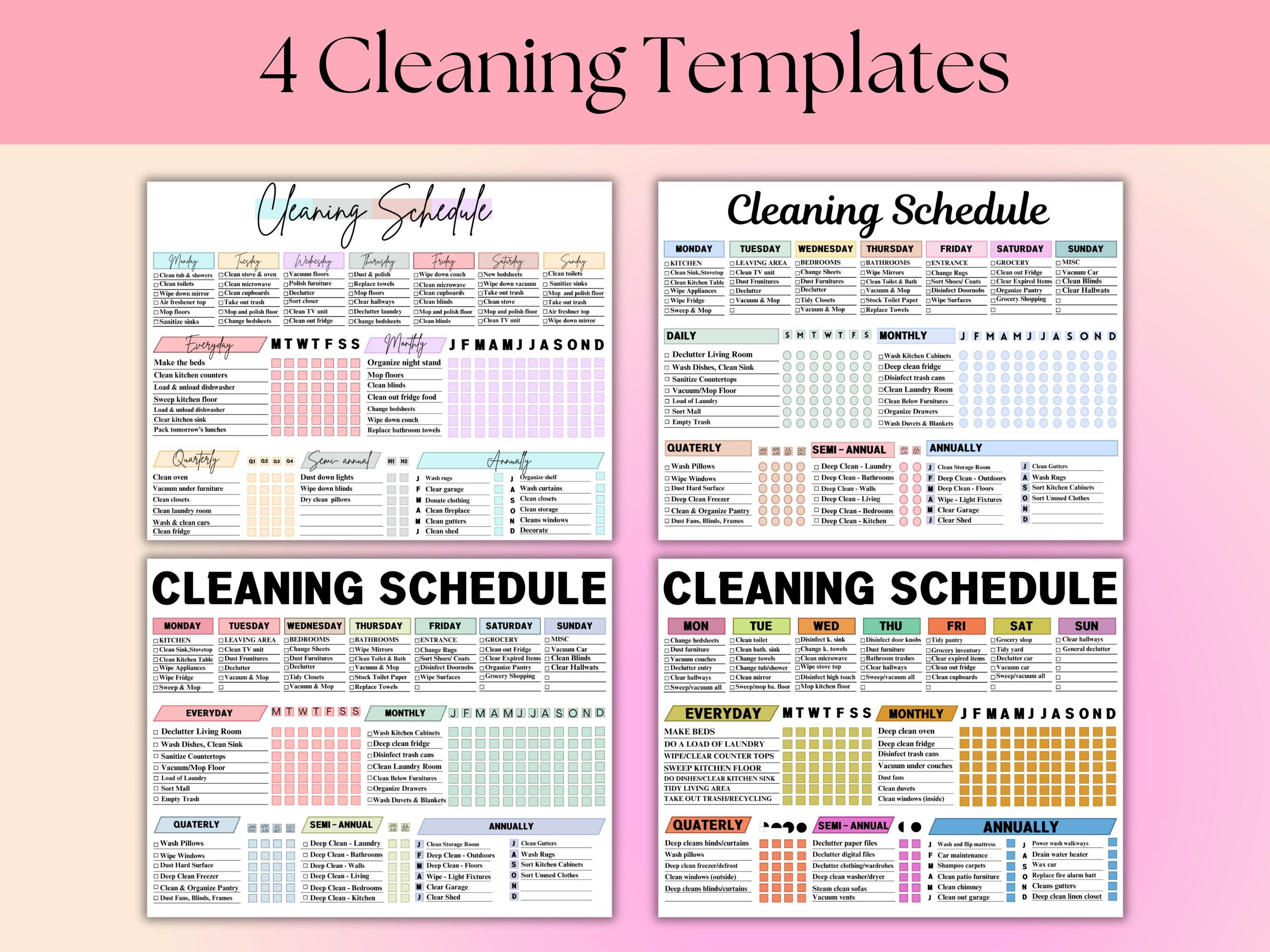 Editable Cleaning Schedule Templates: Printable Canva Template (PNG ...