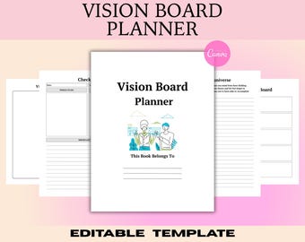 Modèle de planificateur Vision Board, modèle imprimable Vision Board planner, agenda numérique Vision Board, modèle canva, modèle DIY