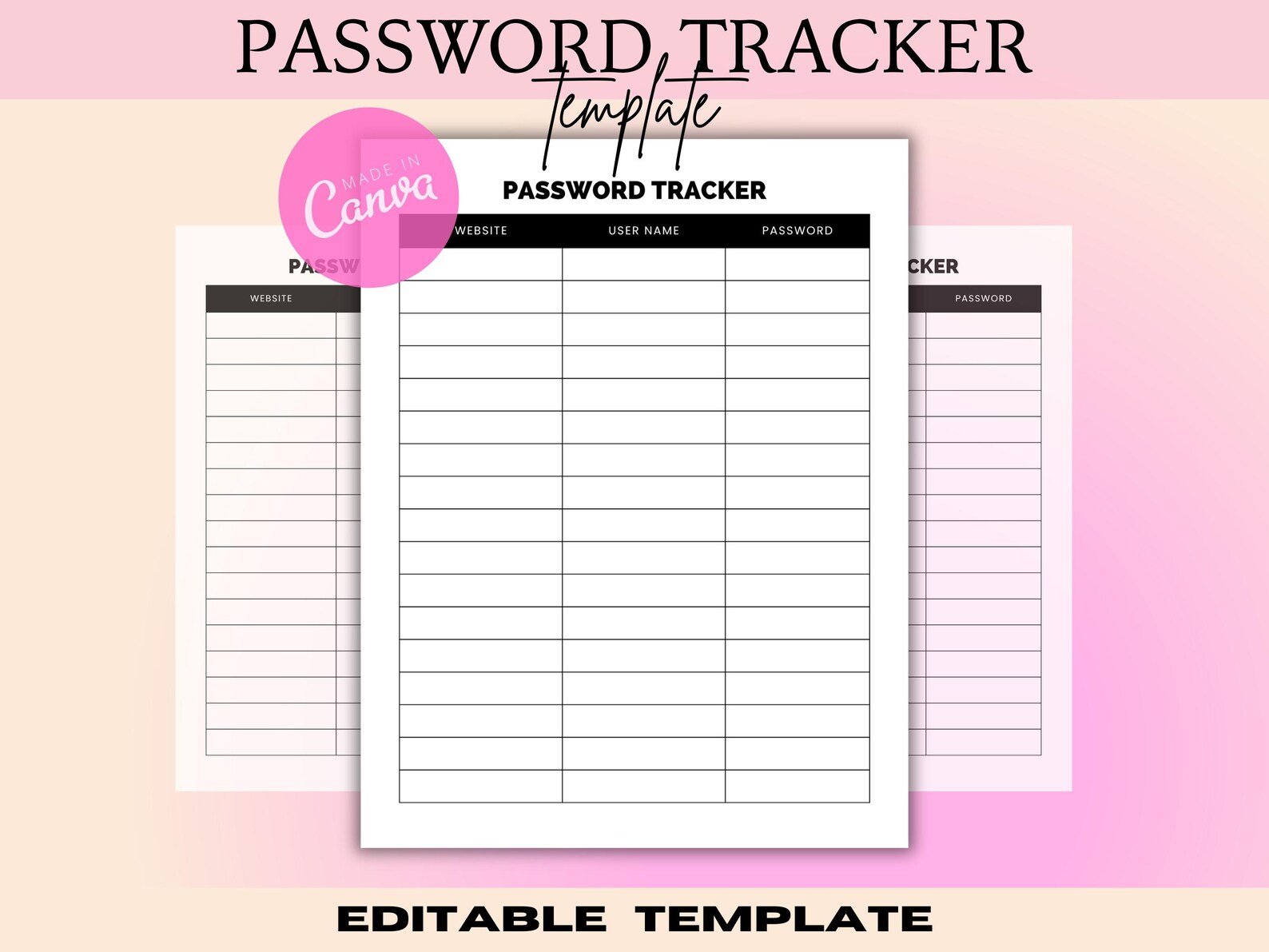 Printable Password Tracker Template: Editable Canva Design (PDF, PNG ...
