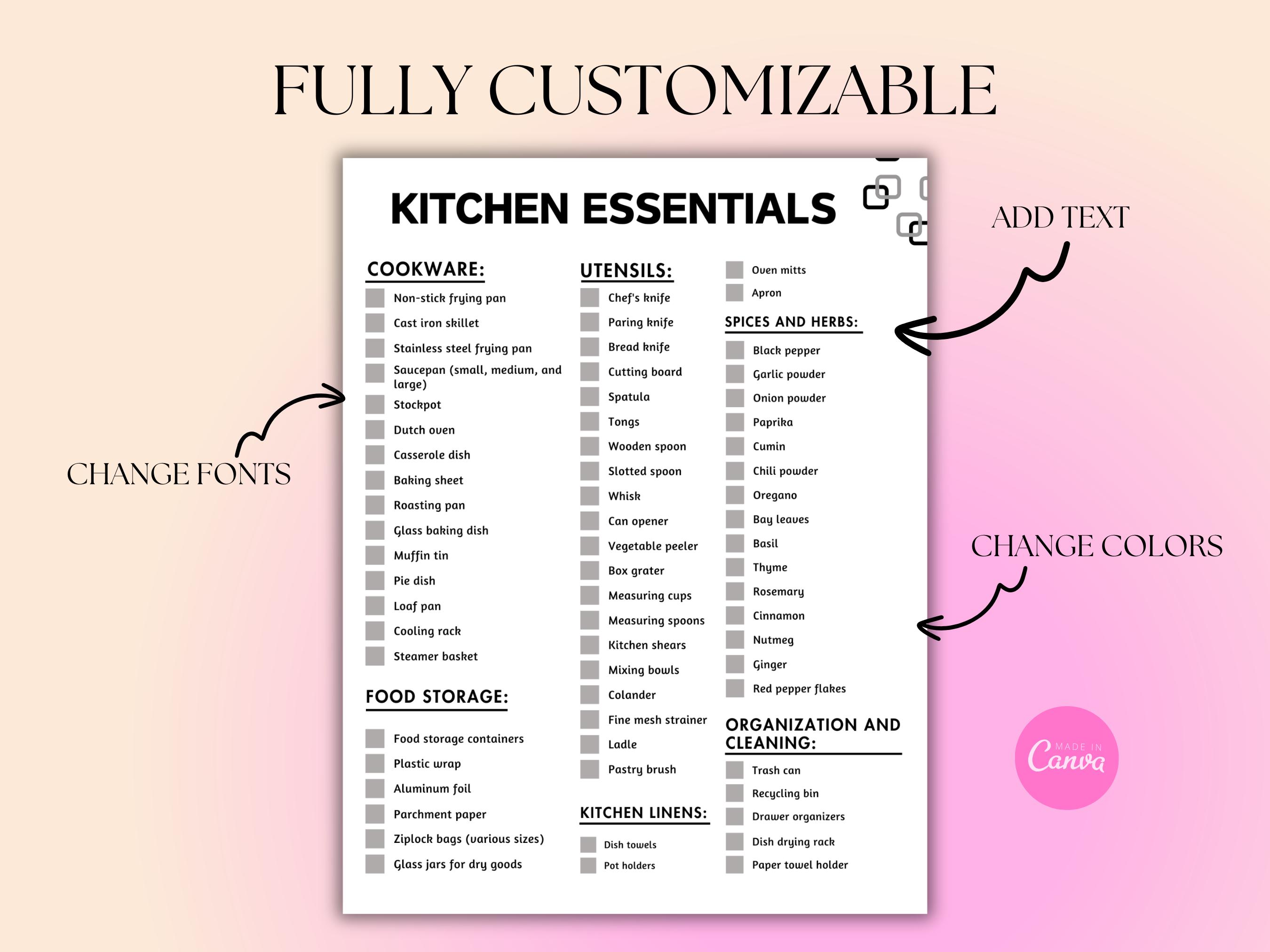 New Home Essentials Checklist Template: Editable Canva Printable (PDF ...