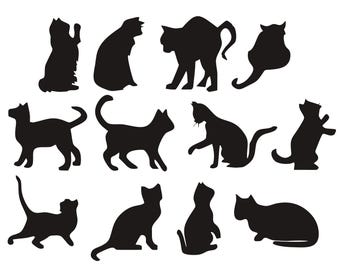 CATS Stickers (decals) Many Colours, 4 x Sizes - 12 different cat poses