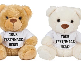 Bear In A T-Shirt - Plain or Personalised with your text or image - Teddy Bears