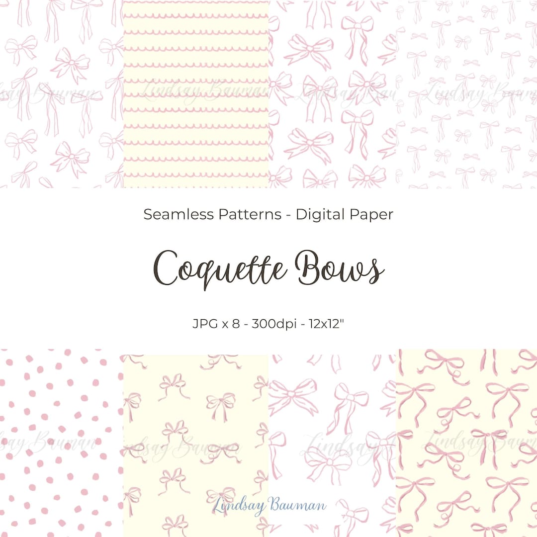 Coquette Bows Seamless Patterns – Pink Ribbon Digital Paper (8 Files ...
