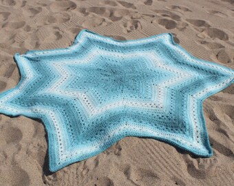 Handgemaakte gehaakte sterdeken superzacht ombre blauw aquawit 84 x 84