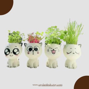 Keramische plantenbak kattencartoon | Schattige mini pot voor vetplanten Kruiden Cactus | Leuke bureaudecoratie voor binnen | Unieke kattenliefhebber plantenpot