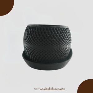 Treib-Blumentopf | Schwarzer 3D gedruckter geometrischer Topf mit integriertem Tablett | Moderne Sukkulenten, Kakteen & Kräuter Display für Home Décor