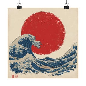 Elegantes japanisches Wellenkunstposter | Wohndekor, Wandkunst, minimalistisches Dekor, asiatische Ästhetik.