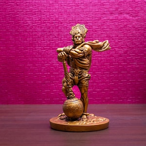 Lord Hanuman Idol for Home Temple, Bajrangbali Murti Showpiece, Golden Hanuman Statue for Pooja Room, Hindu God Figurine, Religious Gift