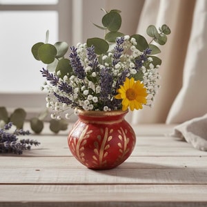 Handmade Painted Clay Vase | Terracotta Flower Pot for Home Décor
