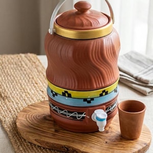 Dispensador de agua de terracota hecho a mano, maceta rústica de barro, matka de arcilla natural, decoración rústica de cocina