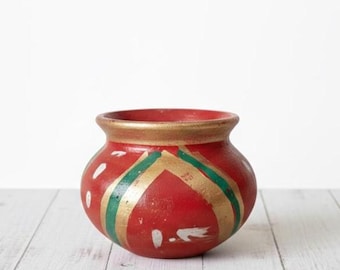 Handgemachte Terrakotta Blumenvase | Handbemalter Tontopf für Wohndekoration und Geschenk