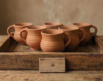 Handgemaakte terracotta Kulhad-mok set van 6, rustiek aardewerk drinkgerei voor chai-koffiekopjes