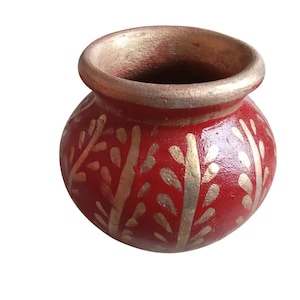 Hand-Painted Terracotta Pot | Red Earthen Pot for Home Décor | Ethnic Indian Clay Pot | Boho Mini Vase | Folk Art Pottery | Colling Water.