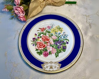 Vintage kungligt bröllopsblommatallrik – Prins Charles och Lady Diana Spencer 1981 – Benporslin – Guldkant Tillverkad i England – Funnen i Storbritannien