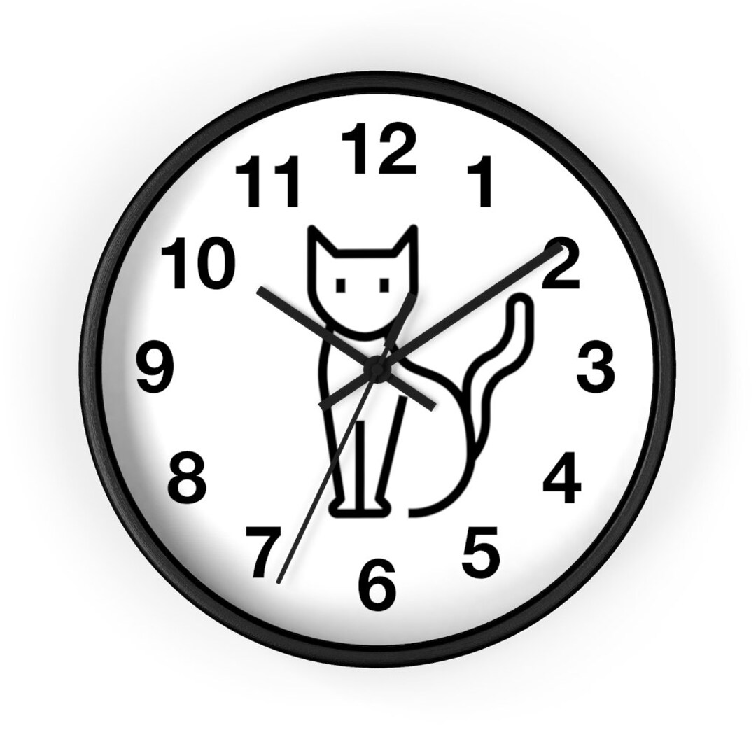 10 Kitty Cat Wall Clock Black and White Etsy