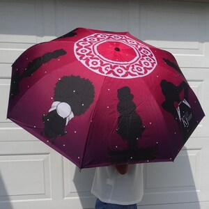 Sparkle Sky Umbrella: Girly Posing Model Alien Summer Black Girl Magic Afro High Bun Long Weave Hairstyle Slay Fun C Handle Rain Accessory