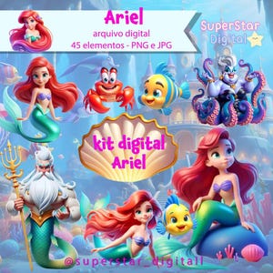 Pacchetto di clipart digitali di Ariel | 45 elementi sottomarini in PNG e JPG | Download immediato