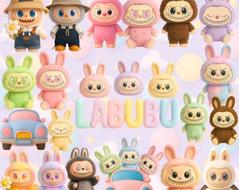 Labubu Digital Clipart Kit – 80 PNG & JPG Elements – Instant Download