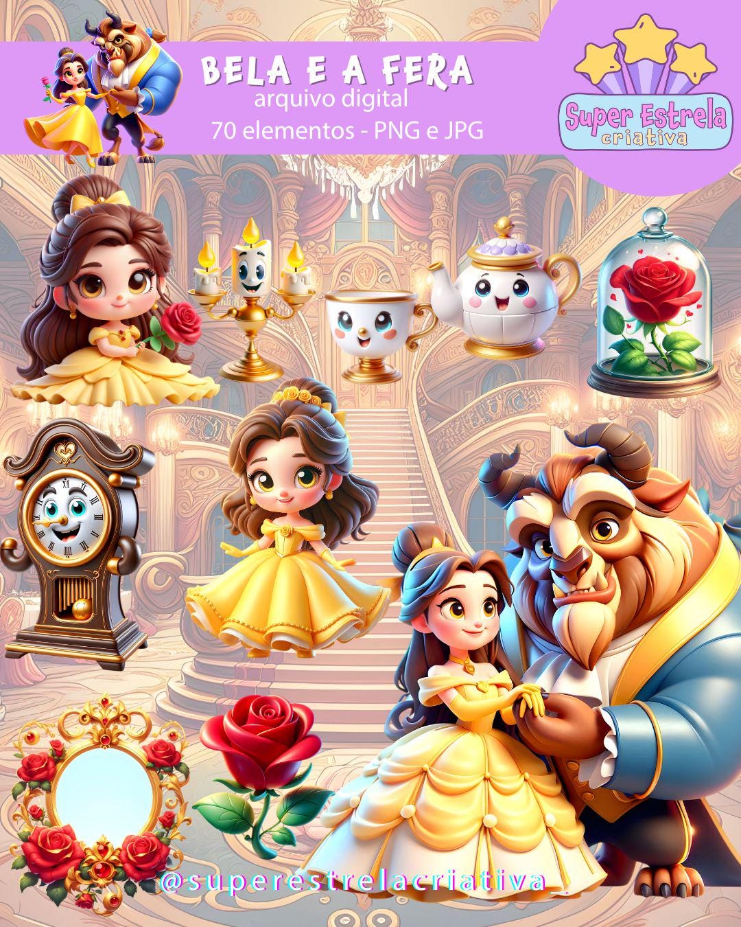 Beauty and the Beast Digital Clipart Bundle | 70 PNG & JPG Files ...
