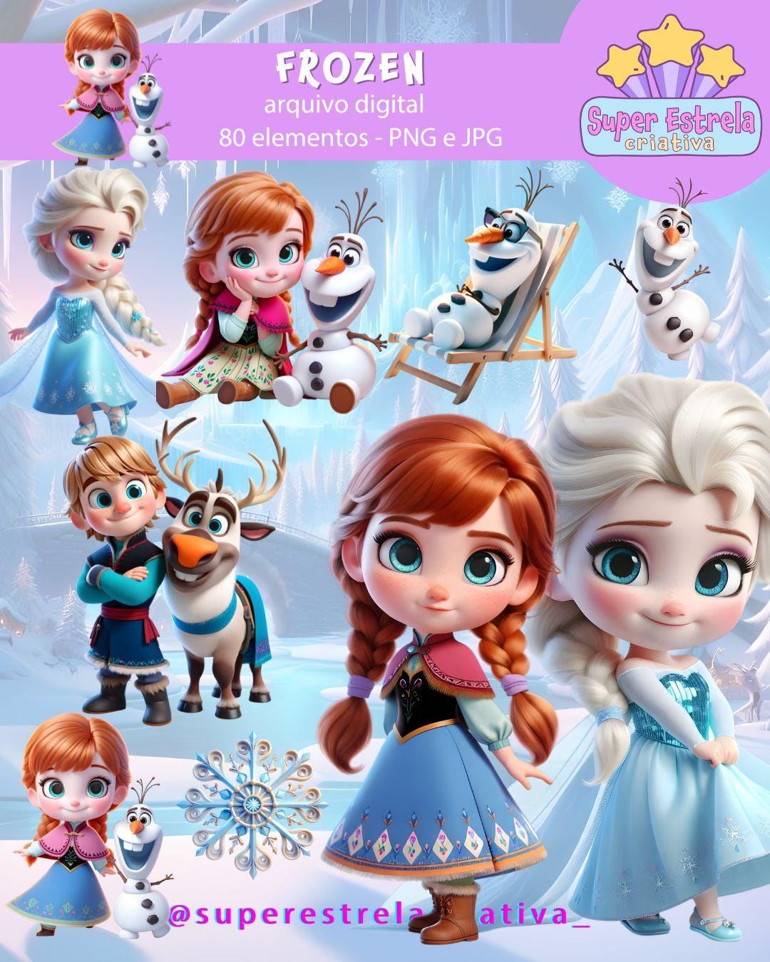 Frozen Princess Clipart Bundle – 80 PNG - JPG Elements – Ice Castle Digital Kit – Instant Download for Invitations, Party Decor - Crafts