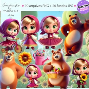 Masha and the Bear Digital Clipart Kit | 110 PNG & JPG Files | Instant Download