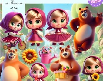 Masha and the Bear Digital Clipart Kit | 110 PNG & JPG Files | Instant Download
