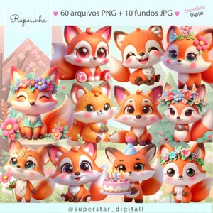 Pack d'images clipart numériques Petit Renard | 60 éléments d'animaux des bois en PNG et JPG | Téléchargement instantané