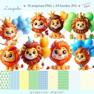Pack d'images clipart numériques Petit Lion | 70 éléments de la jungle en PNG et JPG | Téléchargement instantané