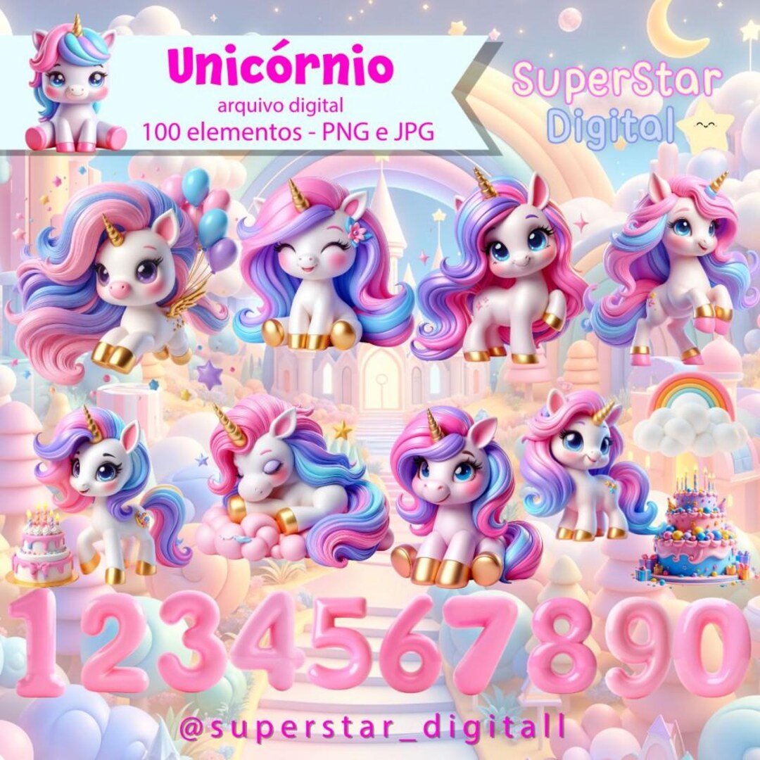 Unicorn Digital Clipart Bundle | 100 Magical Elements in PNG & JPG ...