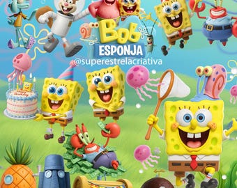 3D SpongeBob Digital Clipart Kit | 70 PNG JPG Elements | Fun Cartoon Ocean Theme for Birthday Party, Invitations & Crafts
