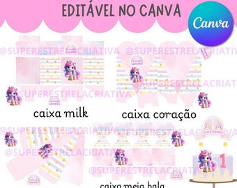 Unicorn Birthday Party Kit Canva Editable | Digital Printable Boxes & Cake Topper | Instant Download Unicorn Party Decorations