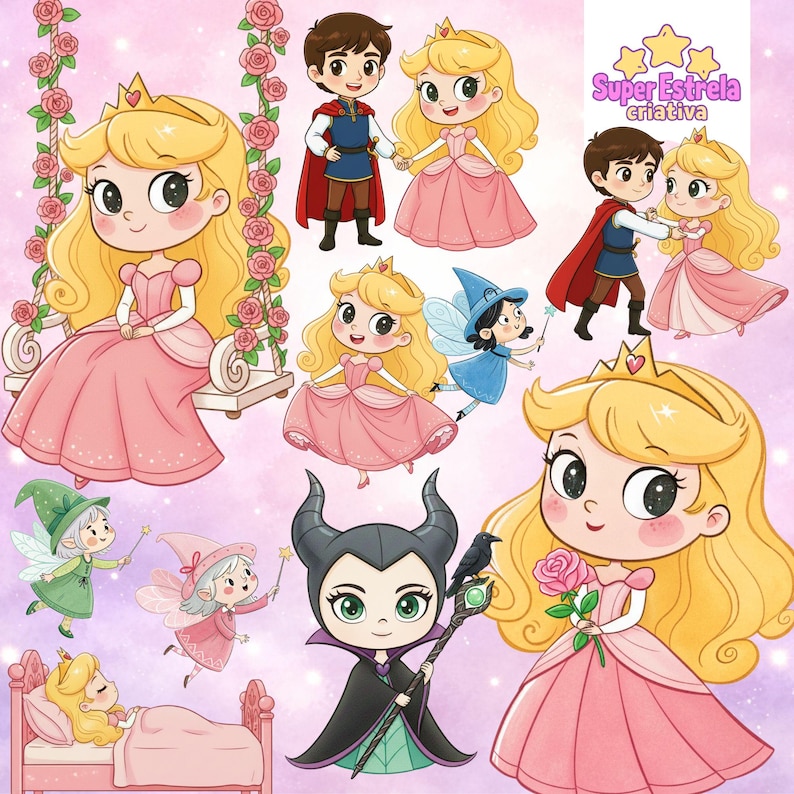 Princess Backing Paper Watercolor Sleeping Princess Clipart & Backgrounds Set, Fairytale ...