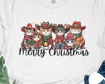 Country Kitty Merry Christmas Shirt, Christmas Cat Shirt, Christmas Kitty, Cowboy Kitty, Retro Cat Christmas Shirt