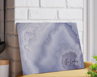 Personalized Blue Lace Agate Design Glass Cutting Board, Kitchen Decor Housewarming Gift Serving Tray Deluxe Custom Wedding Gift Charcuterie