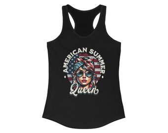 Retro American Summer Tank Top Red White and Blue Mama Queen Vibe Shirt Beach Vacation Top 4th of July Independence Day Racerback Teenager