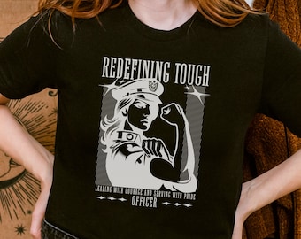 Redefining Tough Female Correctional Officer Tshirt, Ladies Corrections Shirt Women Custody Jailer Guard Prison Police Tee Back The Blue Top