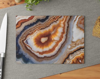 Agate Design Glass Cutting Board, Kitchen Decor, Housewarming Gift, Serving Tray, Food Prep, Wedding Gift Luxury Gemstone Style Charcuterie