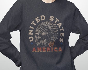 Retro USA Chief Americana Crewneck Shirt, 4th of July Essential Teenager Sweatshirt, Independence Day Memorial Summer Sweater, Mens Womens