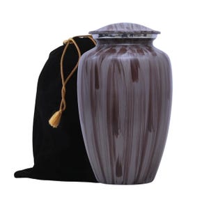Urnas de cremación artesanales con rayas grises y marrones con bolsa de terciopelo / Urnas para cenizas personalizadas bellamente hechas a mano Urna grande para cenizas