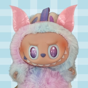 Pink Bat ears fit Labubu, Halloween headpiece, Bestie gift, Labubu outfit, Labubu accessories, Gift to her, Doll accessories
