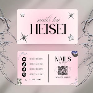 Y2k Retro Visitenkarte Moderne Kpop Stilvolle Nägel Schönheitssalon Pink Metallic Cyber Business Namecard Bearbeitbare Canva Vorlage