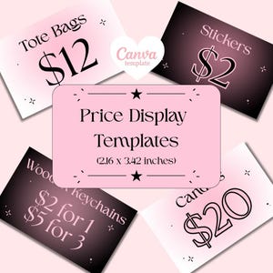 Editable Price Card Canva Template Farmers Market Black Pink Price Cards Pop-up Artist Alley Price Card Boothing Price Cards Printable