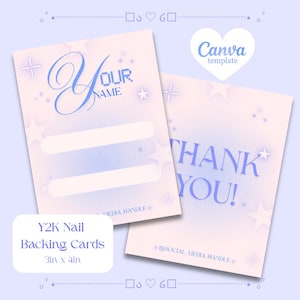 Y2K Editable Press-on Nail Backing Card Canva Template Pink Blue Pastel Press on Nail Sticky Background Cards Printable Fake Nail Packaging